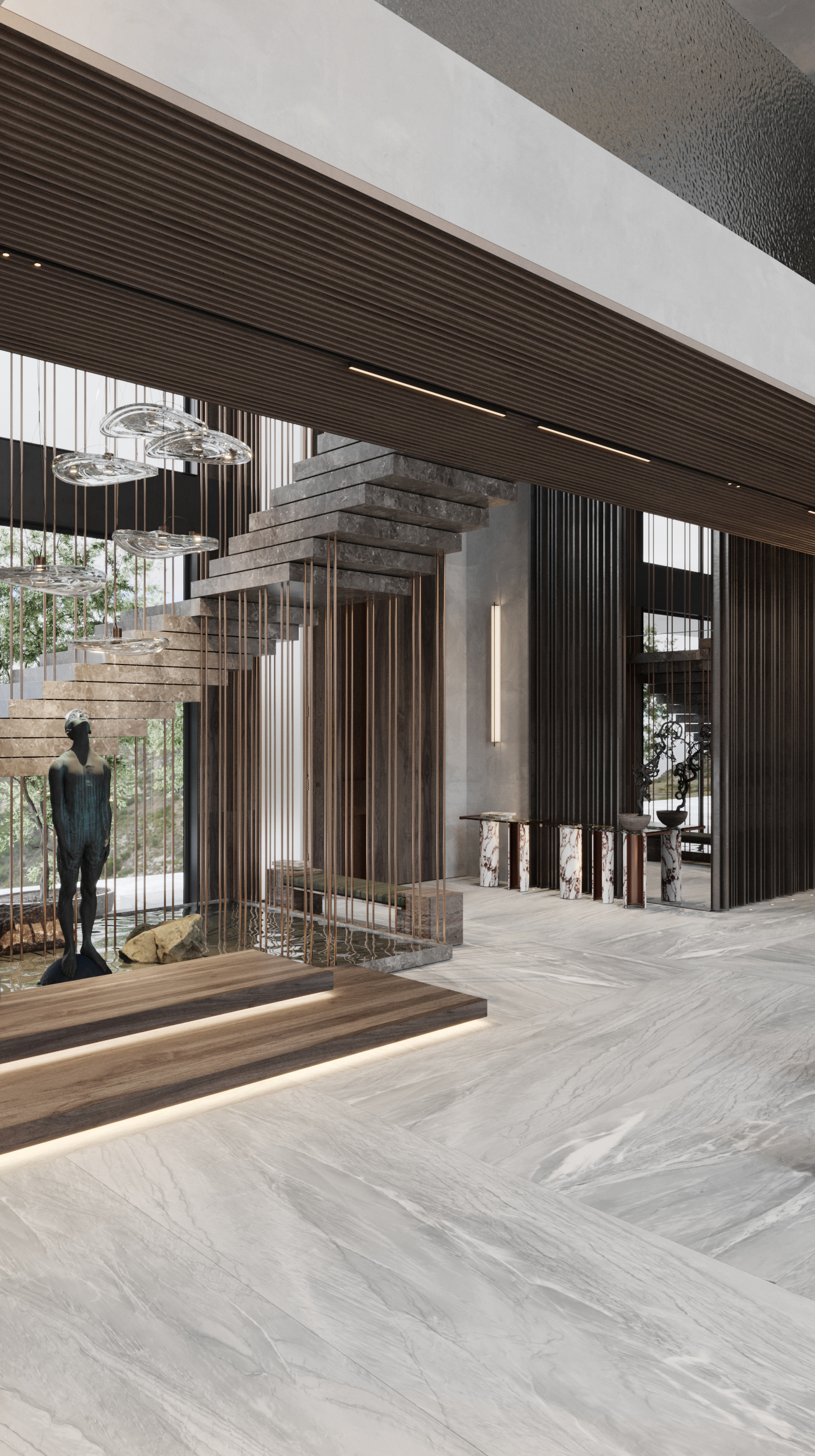 living room interior design  architecture visualization 3ds max Render luxury Minimalism stairs kitchen