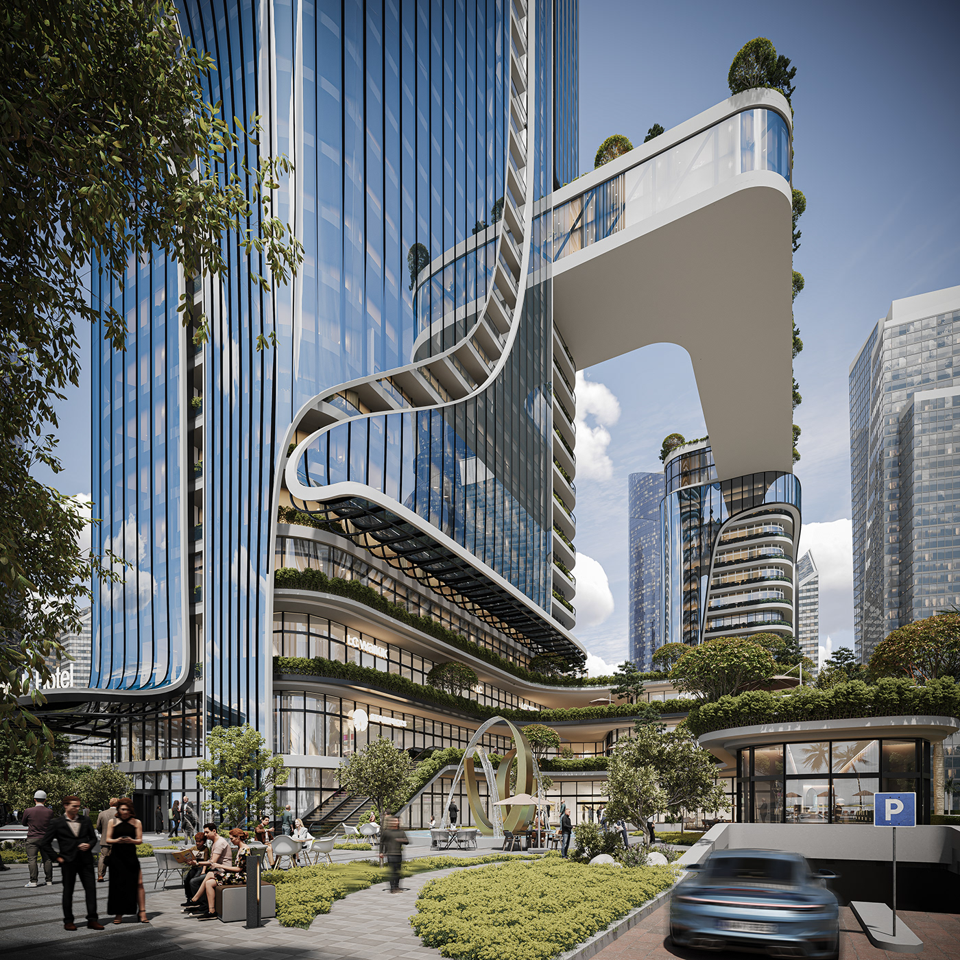 exterior architecture visualization modern archviz CGI skyscraper skycraper hotels hotel