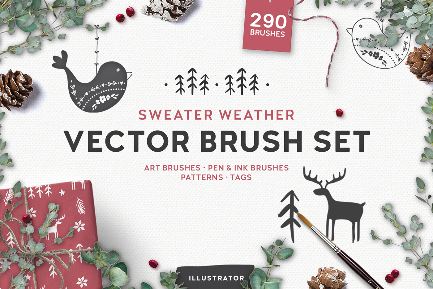 vector brushes Scandinavian cottage style illustration hygge style winter Holiday Drawing Brushes Vector Brushes Patterns