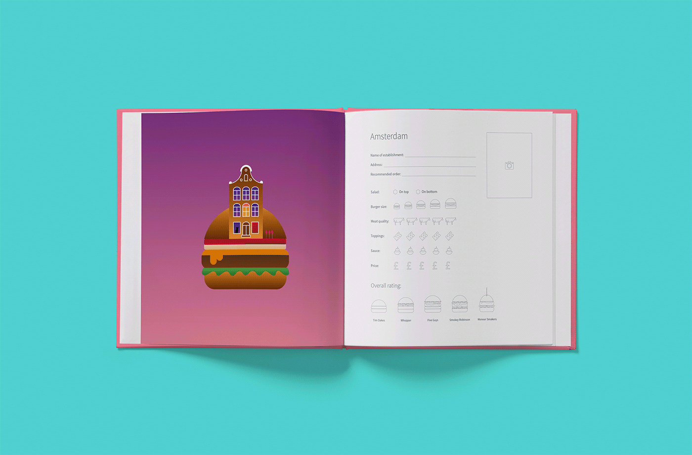 book design burger Colourful  concept cookbook Food  gradient hamburger ILLUSTRATION  Travel