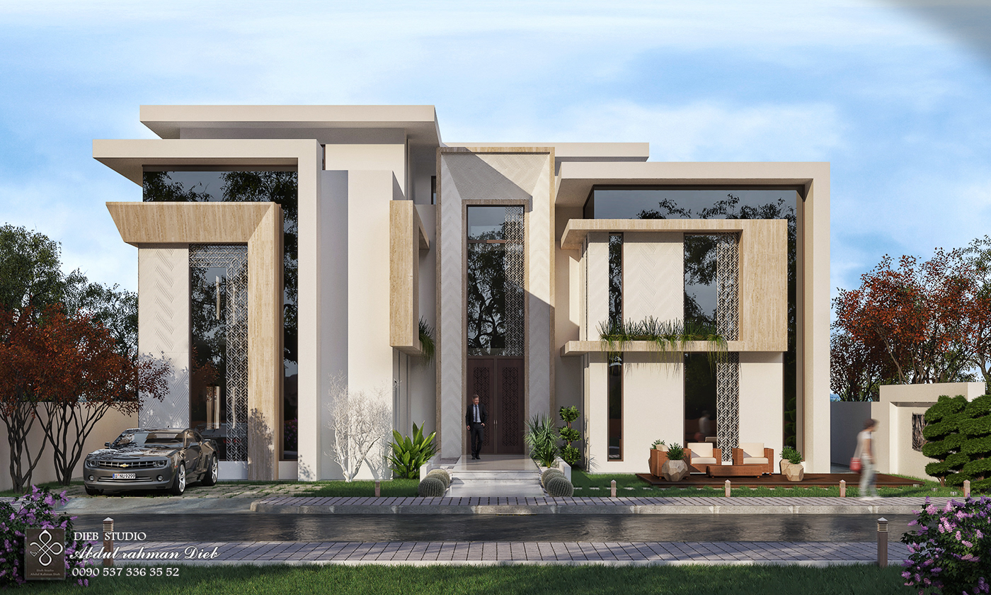 stone Villa White Landscape modern KSA UAE vray 3ds MAX