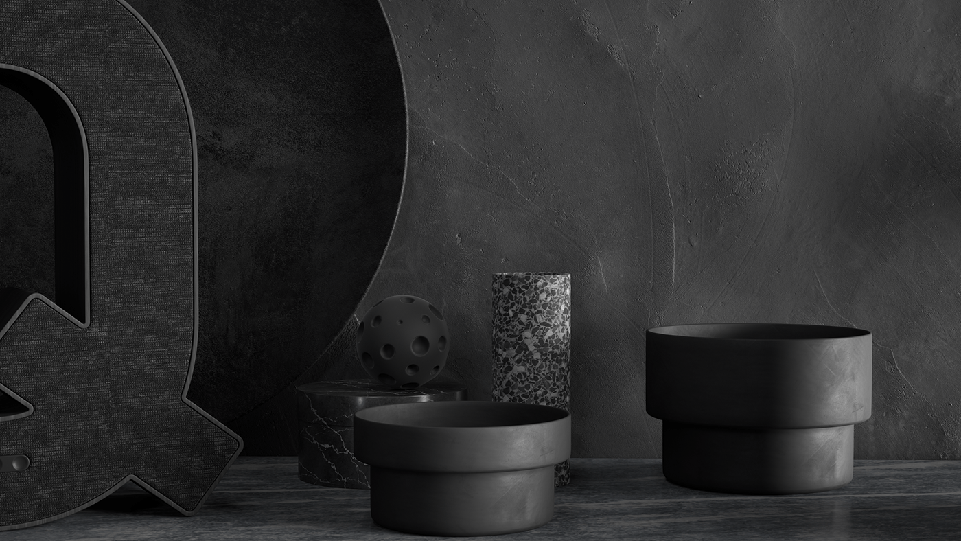3D design industrial Interior letter materials plants shapes speakers vases