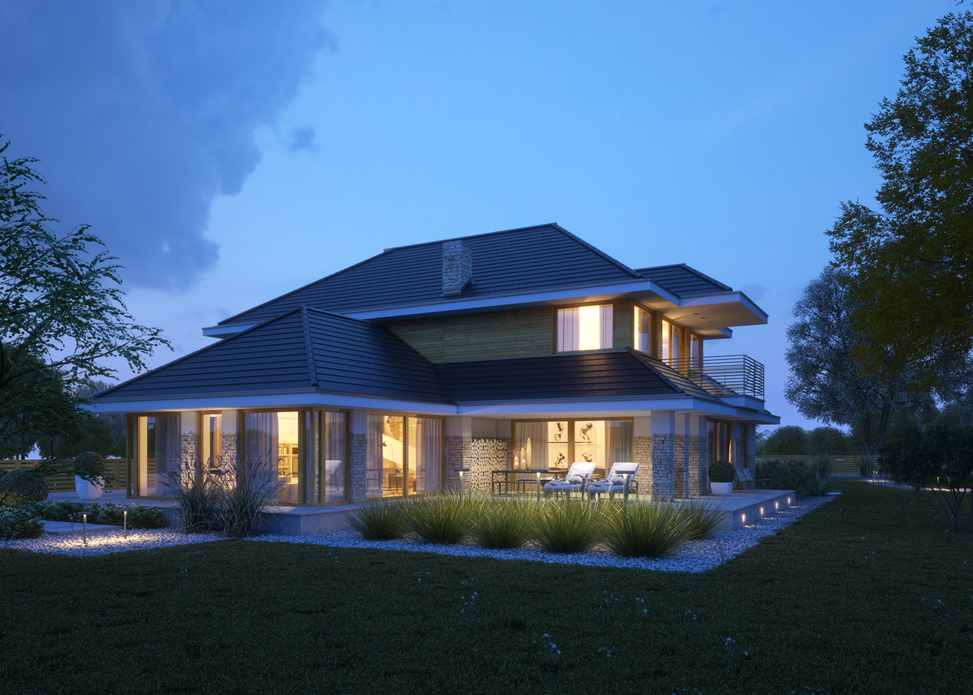 warm light exteriors exteriors visualization CGI Exteriors modern house 3D Visualization