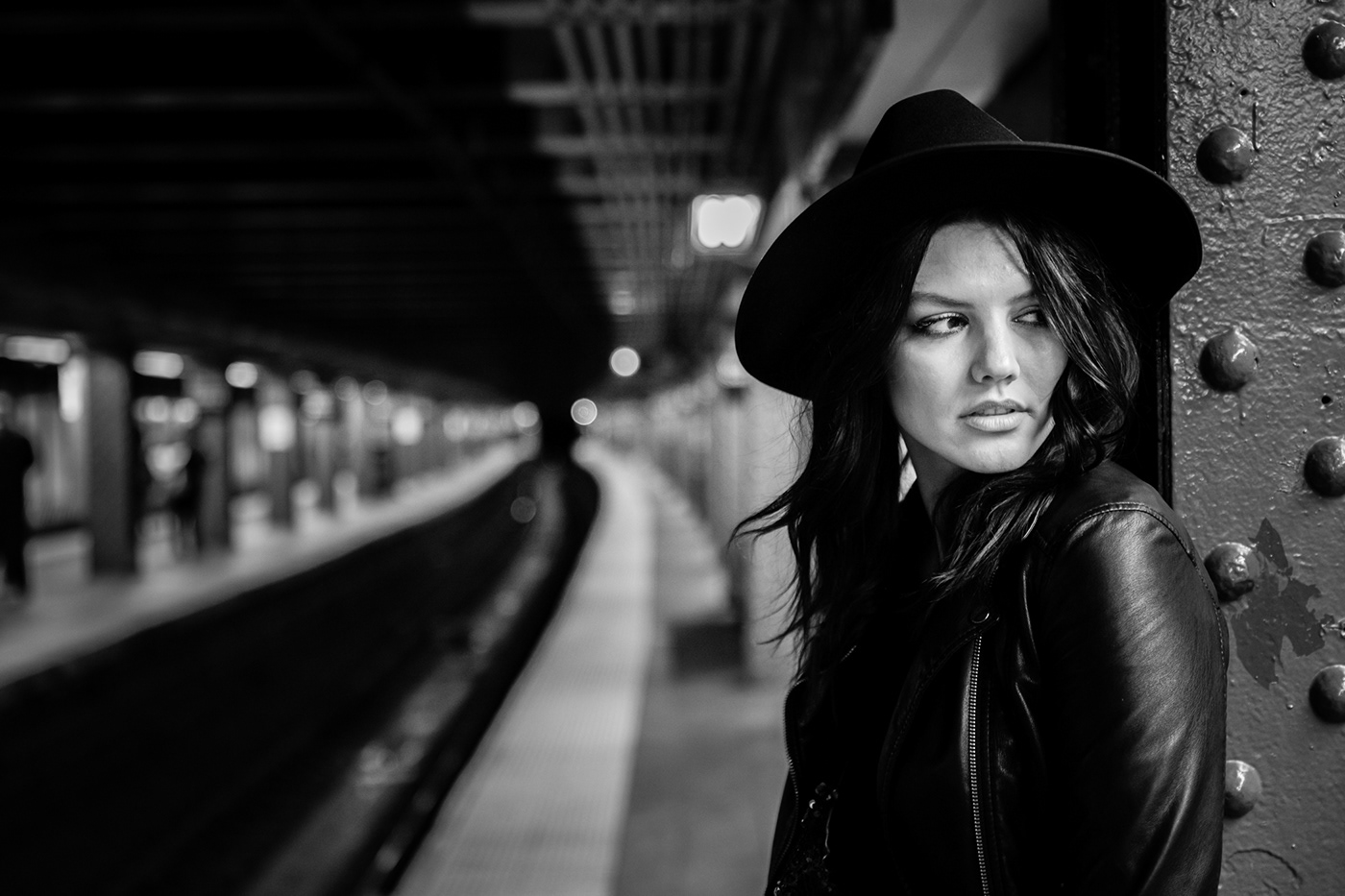 portrait woman hat Manhattan subway natural lifestyle model girl newyork