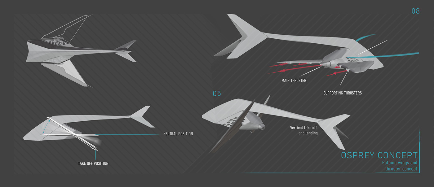 airplane automobile aviation Osprey 3D Aircraft bold design Form lightweight