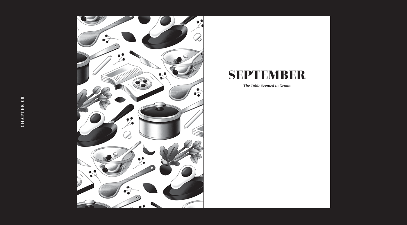 book cover ILLUSTRATION  vector pattern Food  monochrome black and white Illustrator digital illustration Retro