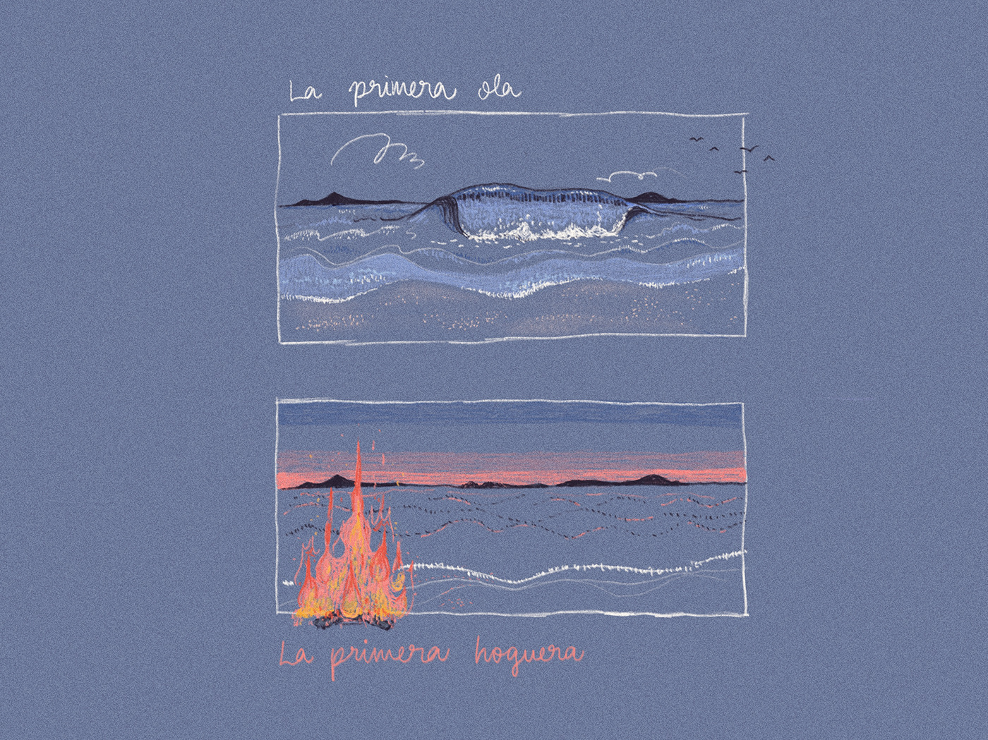 ilustracion ILLUSTRATION  Procreate naturaleza Nature wave fire mountain see Galicia