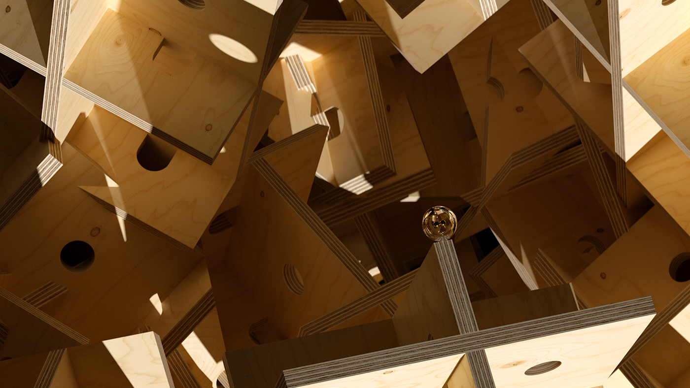 Space  octane wood abstract 3D Render trip Void