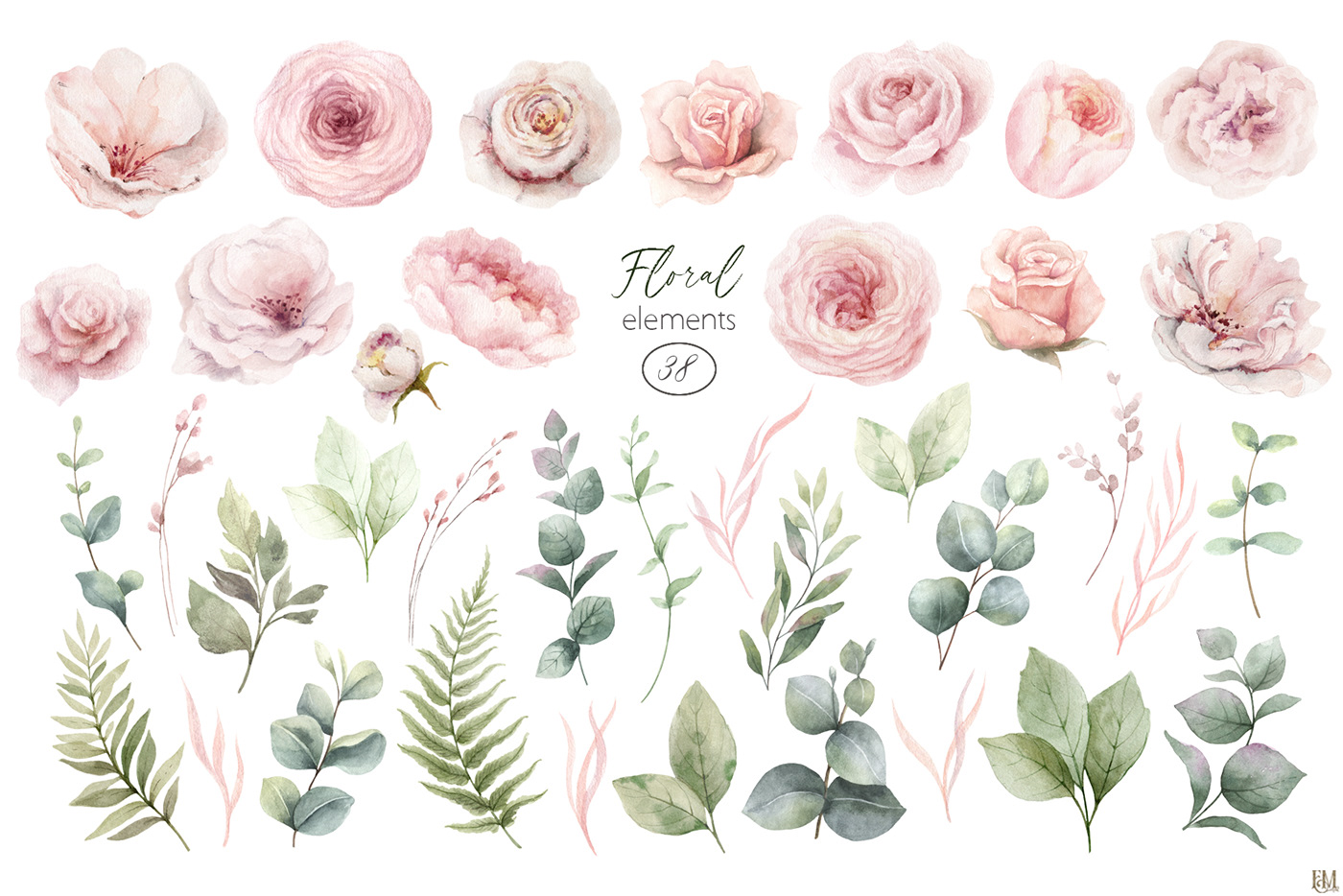 flower Watercolor clipart watercolor flower botanical illustration painting   wedding dusty pink eucalyptus watercolor Floral Bouquet png pink roses png