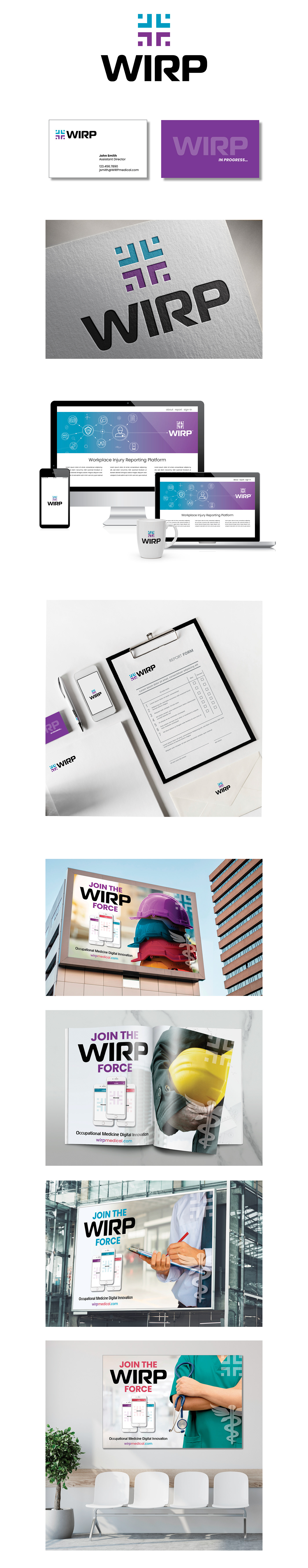 WIRP logo design, stationary, mobile app graphics, pitch deck infographics and advertising campaign
