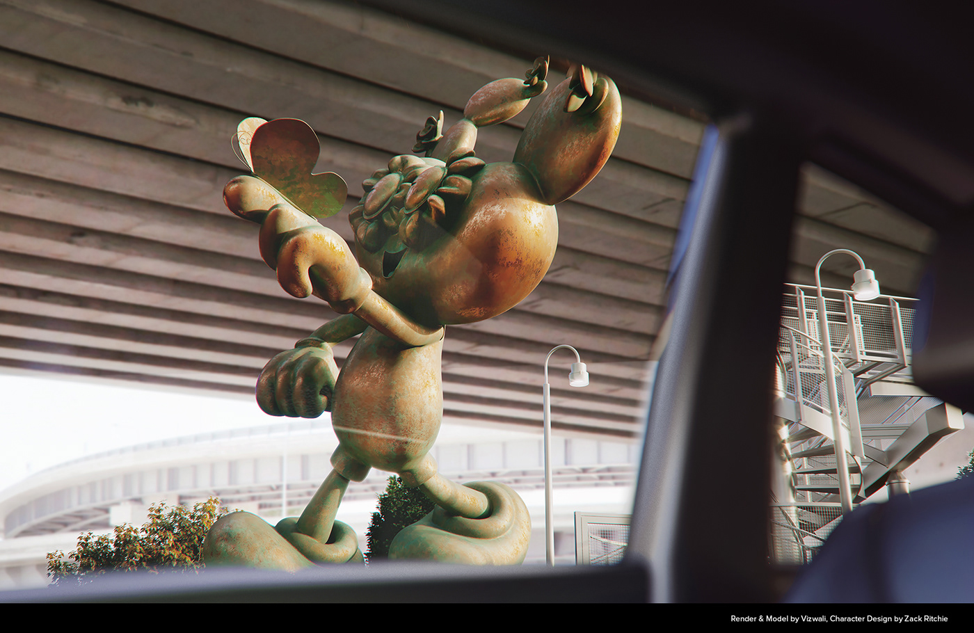 Drivers view, approaching the 5m bronze art monument.