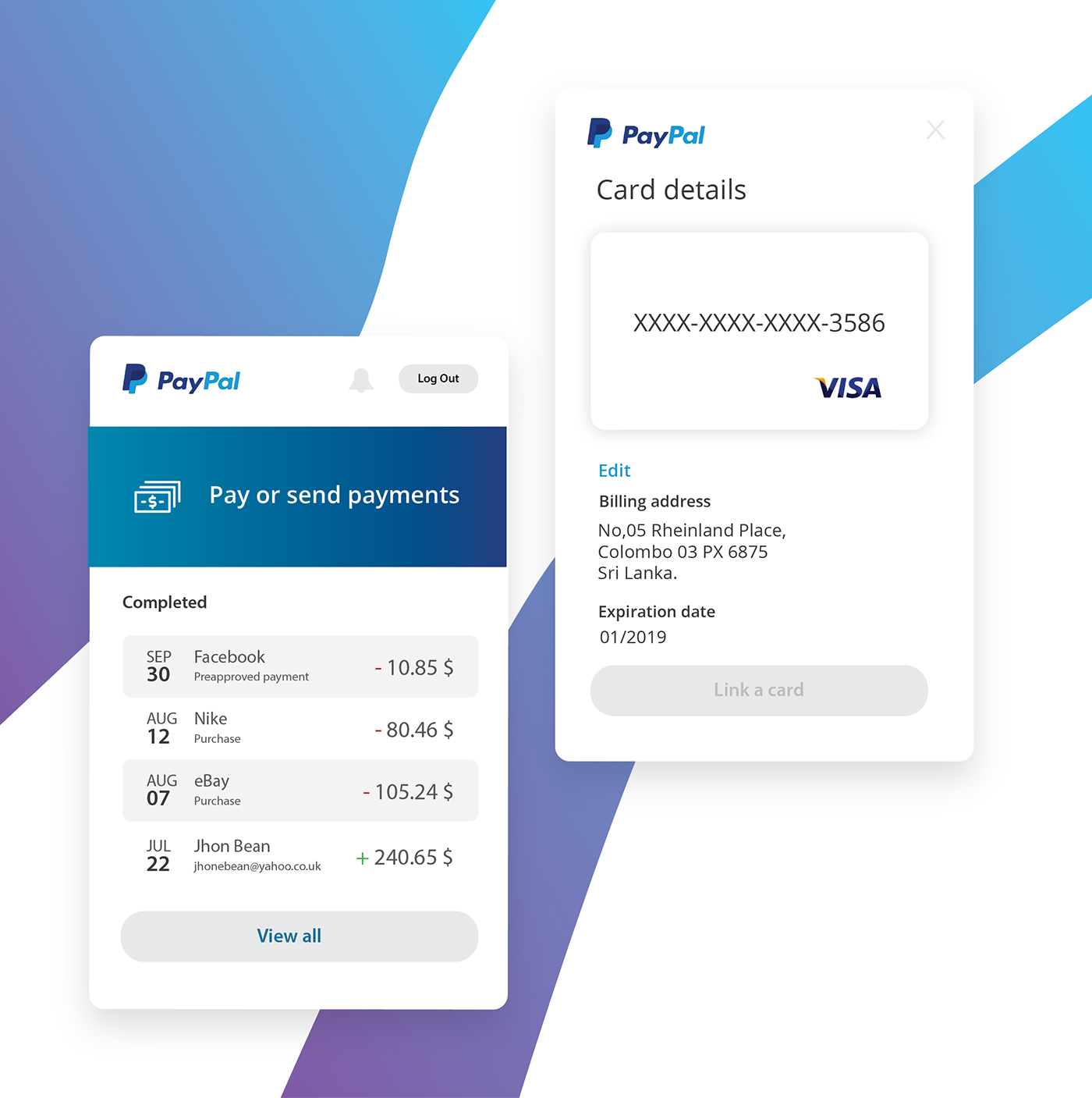 ux user experience UX design Paypal Payment paypal paypal wallet paypal summary paypal mobile app UI UI/UX