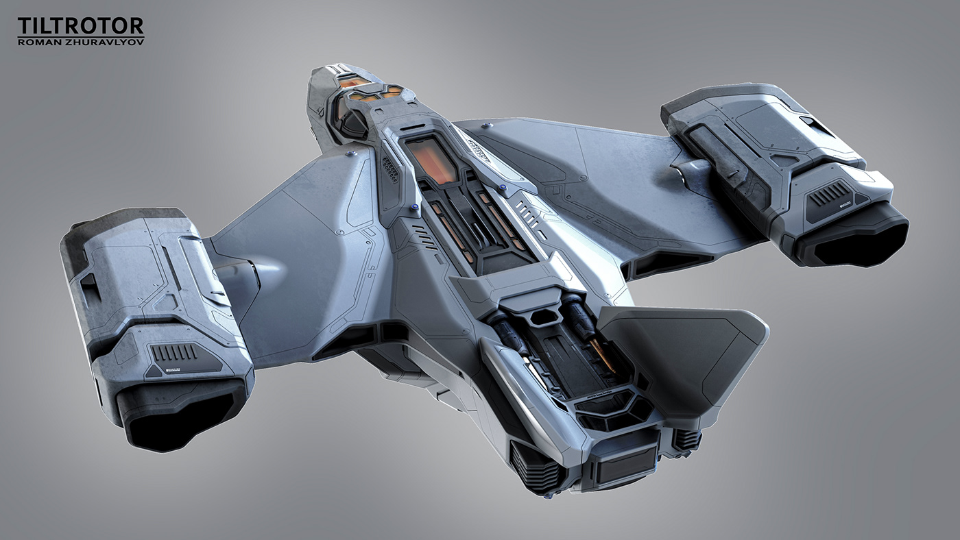 weapons Military HardSurface Cyberpunk vehicles Aircraft Scifi concept art romanzhuravlyov tiltrotor