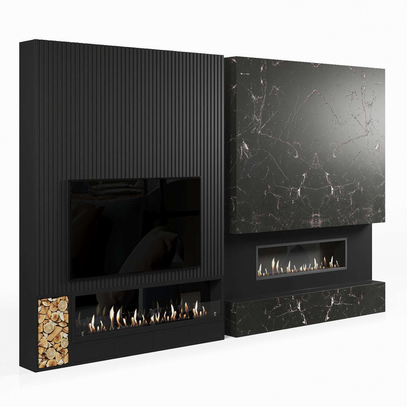 3D 3D model black download fire fireplace glass Marble