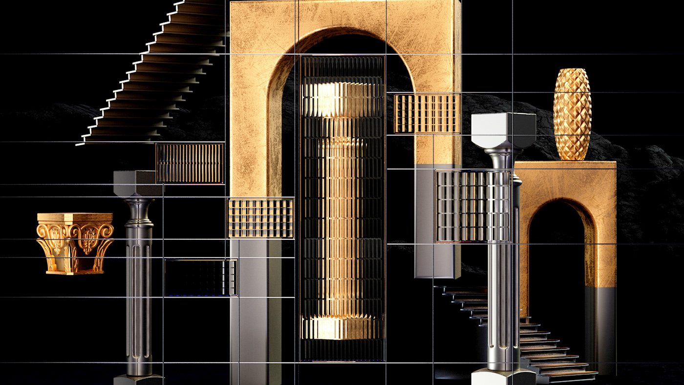 archviz Columns dark fancy glassy golden greek Liquid luxury roman