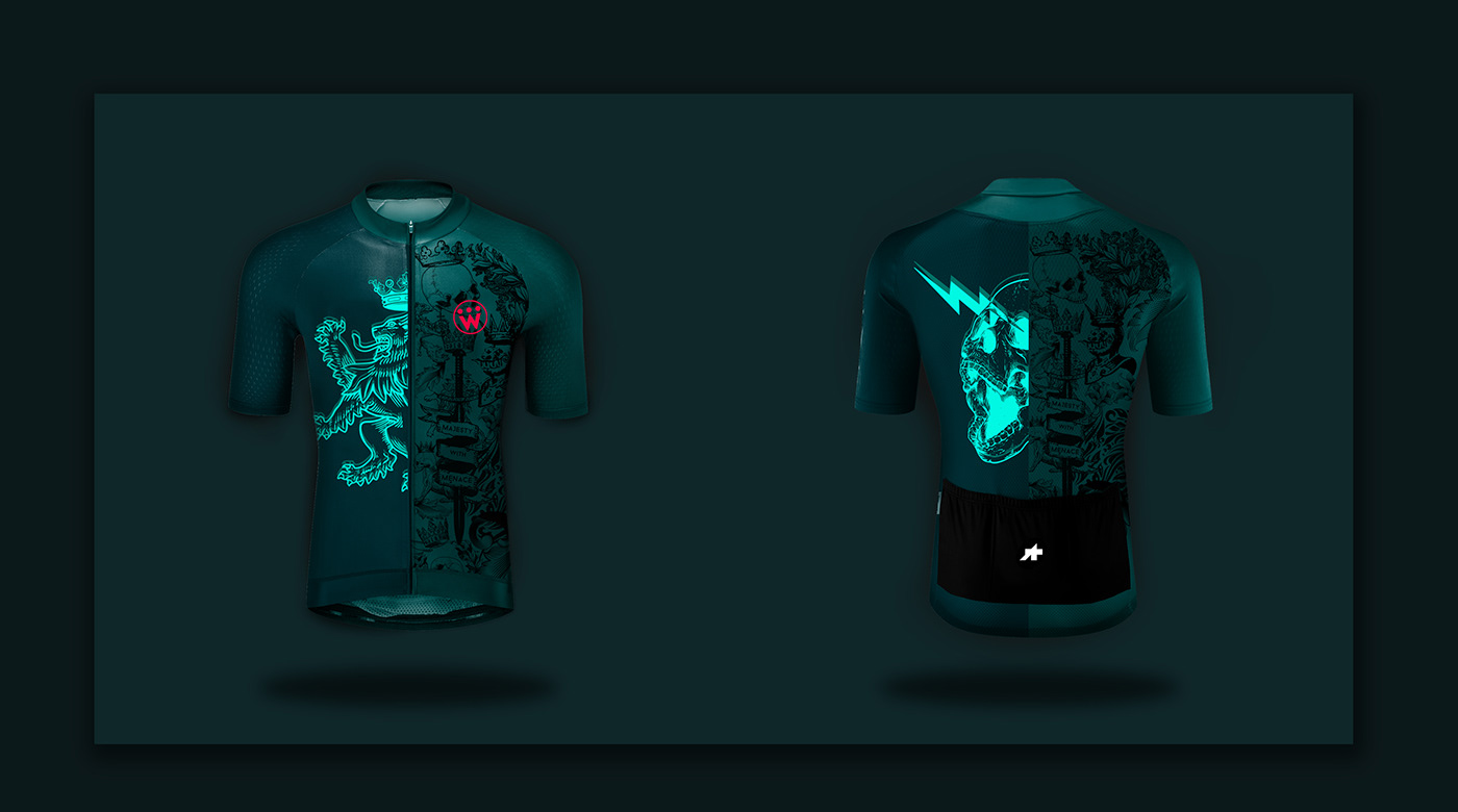 Cycling jerseys with skulls print work and vivid colours 