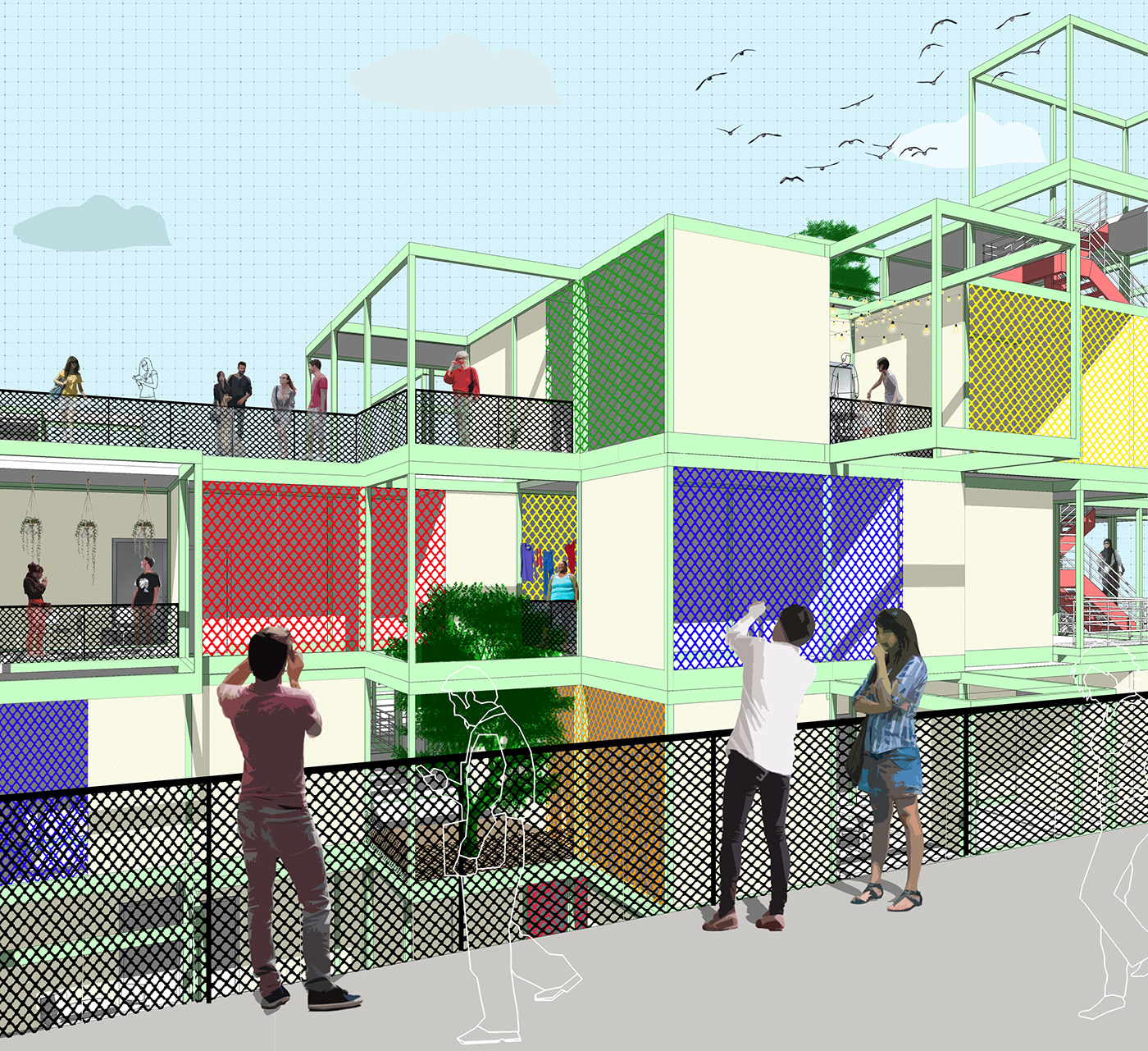 affordable architecture co-living collage flexible graduation project ILLUSTRATION  modular Social housing temporary