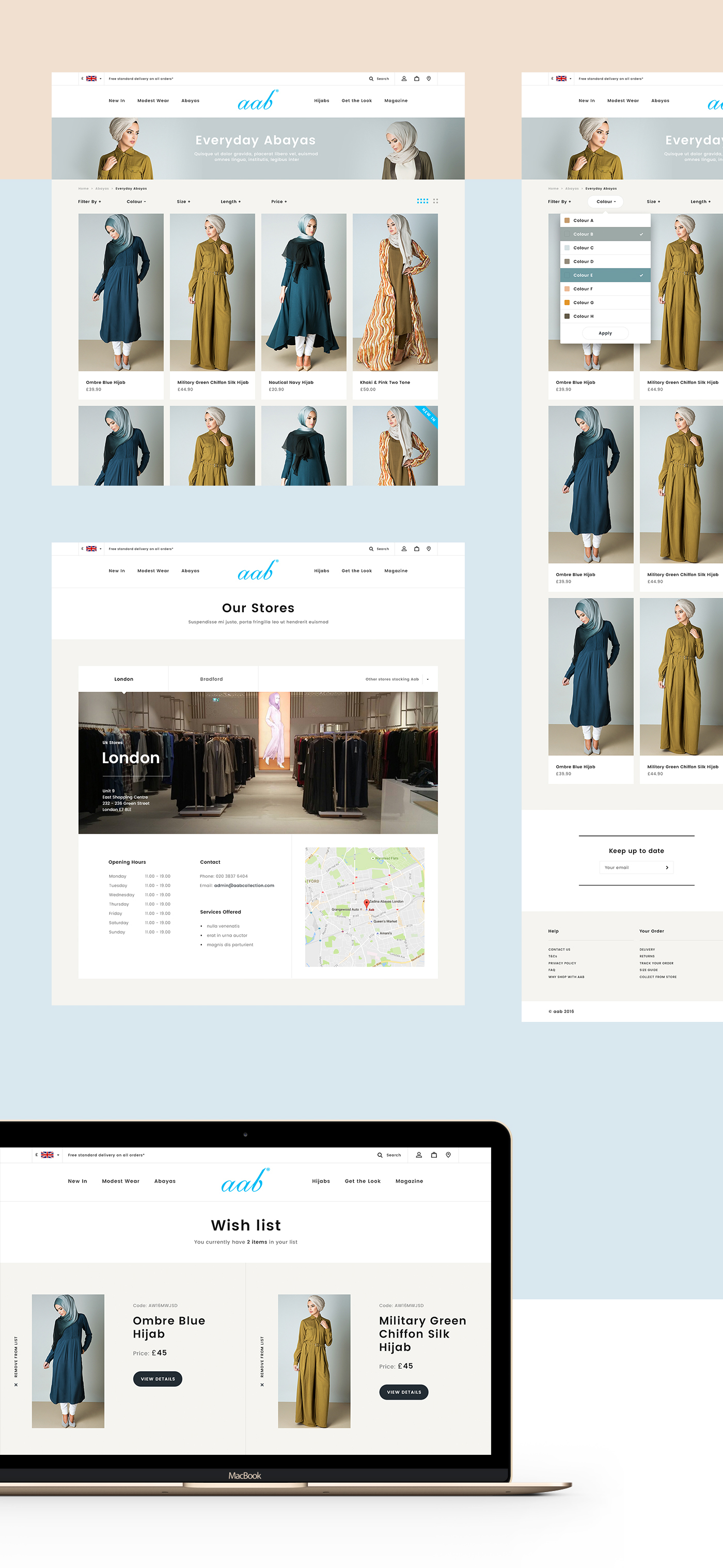 AAB Clothing Fashion  London Website Design Responsive UI ux modest wear interaction