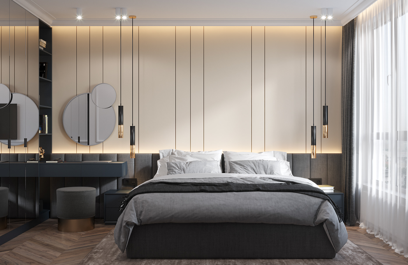 apartment bedroom design home Interior Kyiv neoclassical visualization Дизайн квартиры интерьер