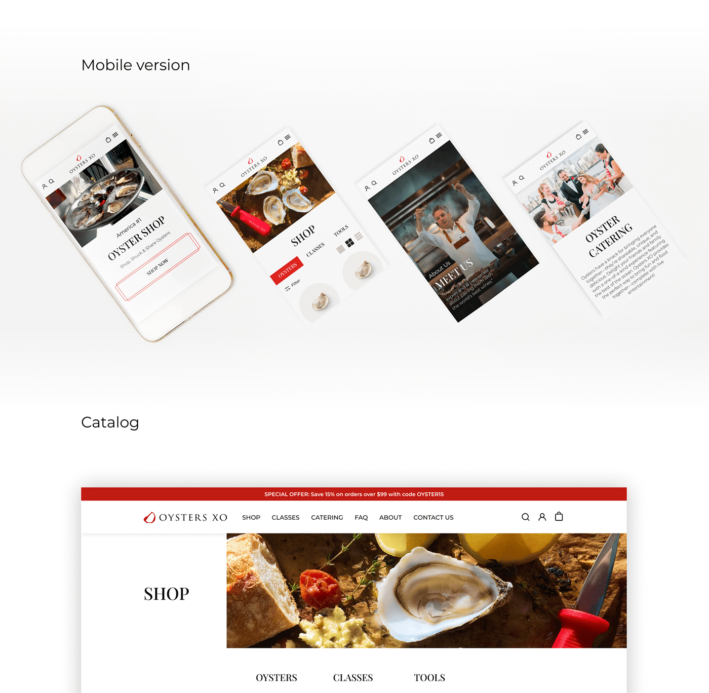 catering Ecommerce Figma Food  lessons oysters seafood shop UI/UX Web Design 