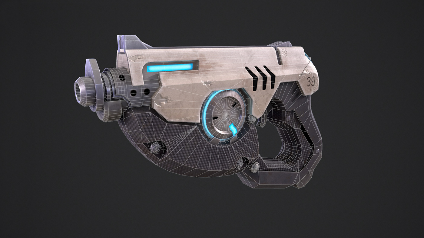 pistol 3D game art 3d modeling blender texturing