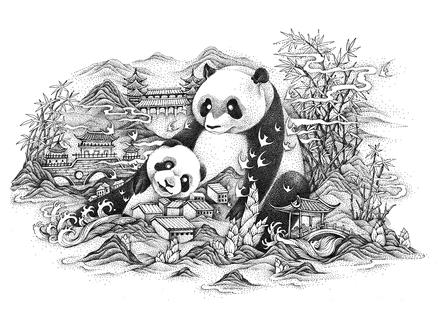 ILLUSTRATION  art artwork painting   Drawing  Panda  绘画 手绘 插画 原创 