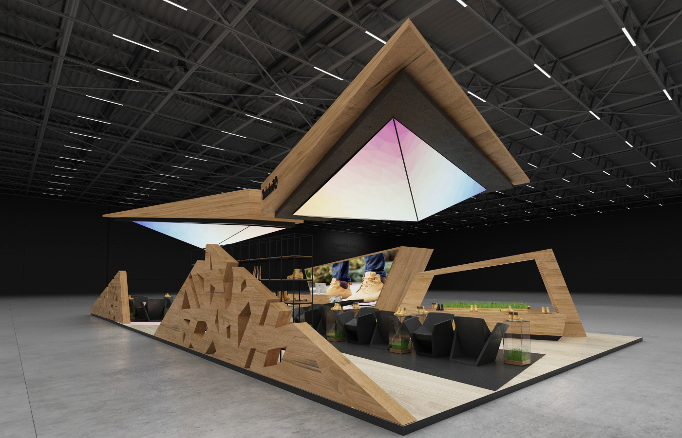 exhibitionstand booth standdesign RomanGeviuk Technology shoes timberland creative polygon GMstanddesign