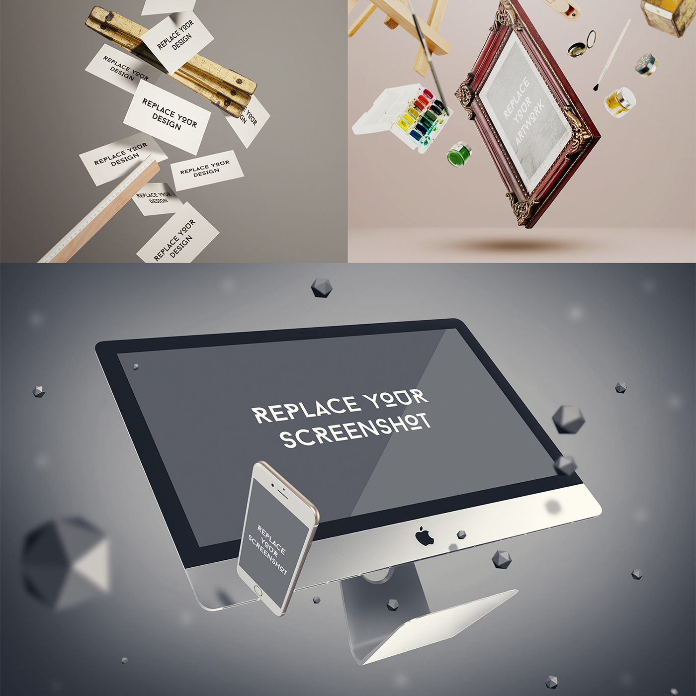zero gravity Stage Generator Mockup showcase presentation mockupzone Flying print screen frame
