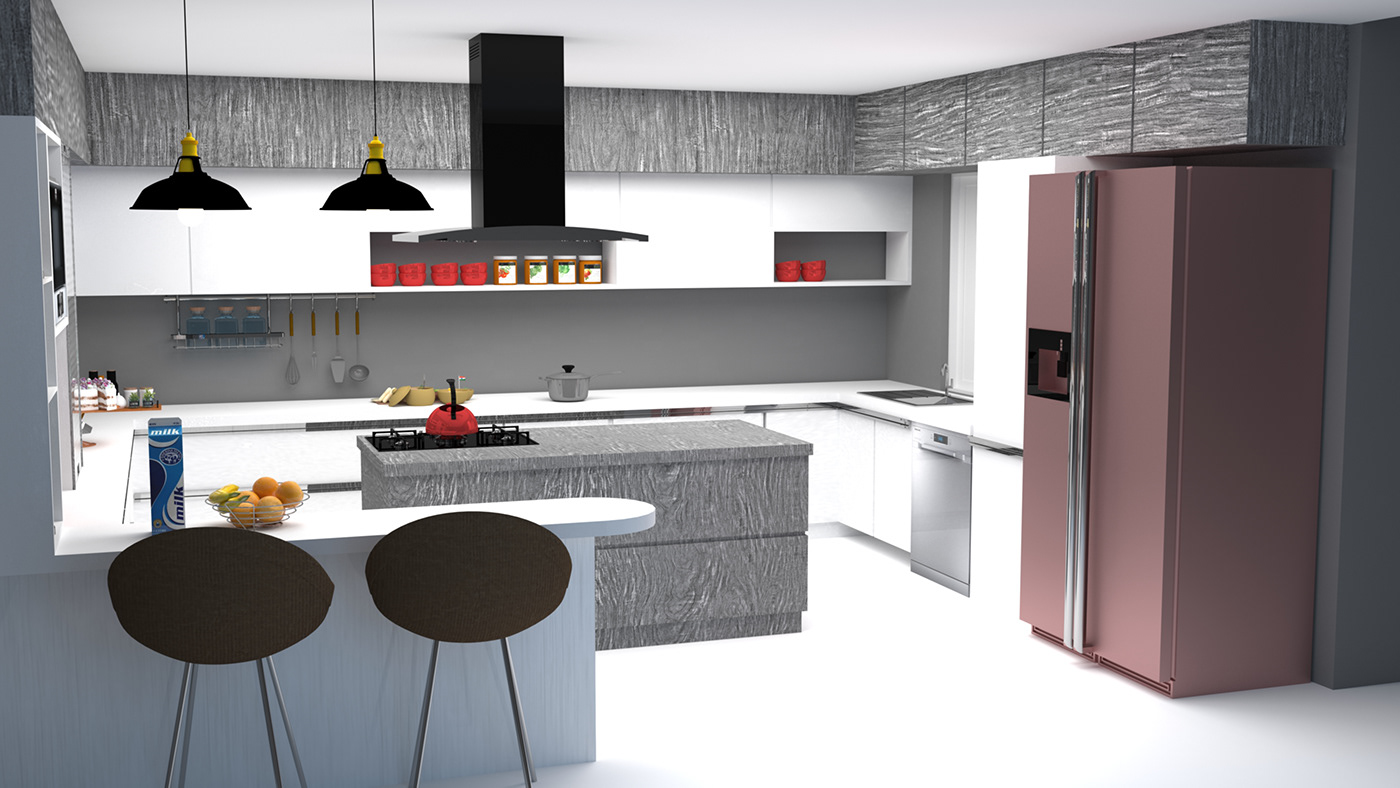 Interior architecture visualization 3dmax kitchen kitchen design vray lighting 3d modeling texture