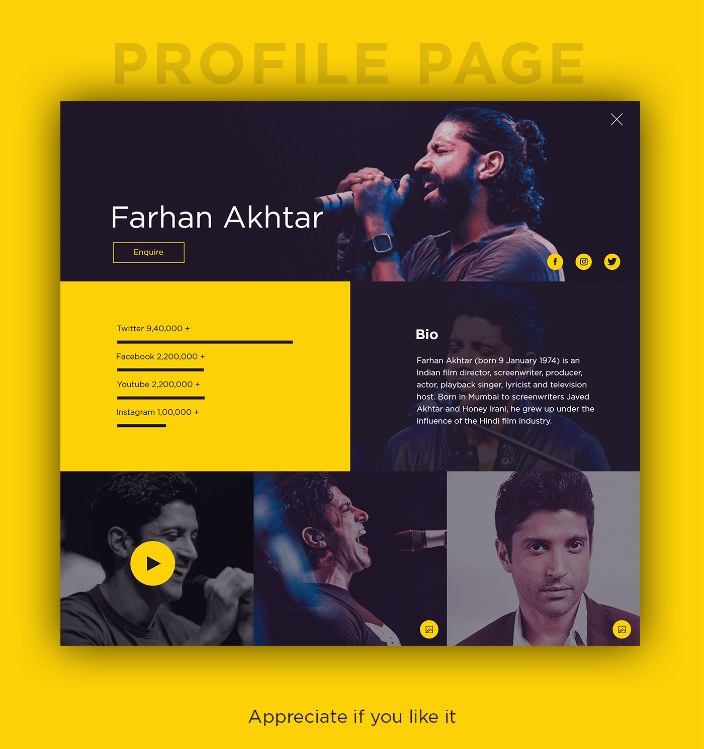 music TAlent concert rock profile Bollywood artist Farhan Akhtar interaction UI