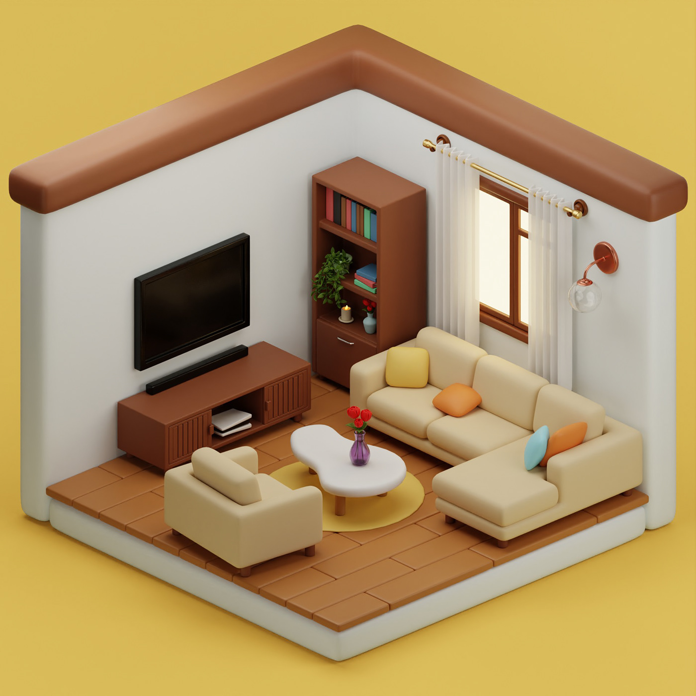 blender blender3d Low Poly living room Isometric cozy room Game Art 3D game