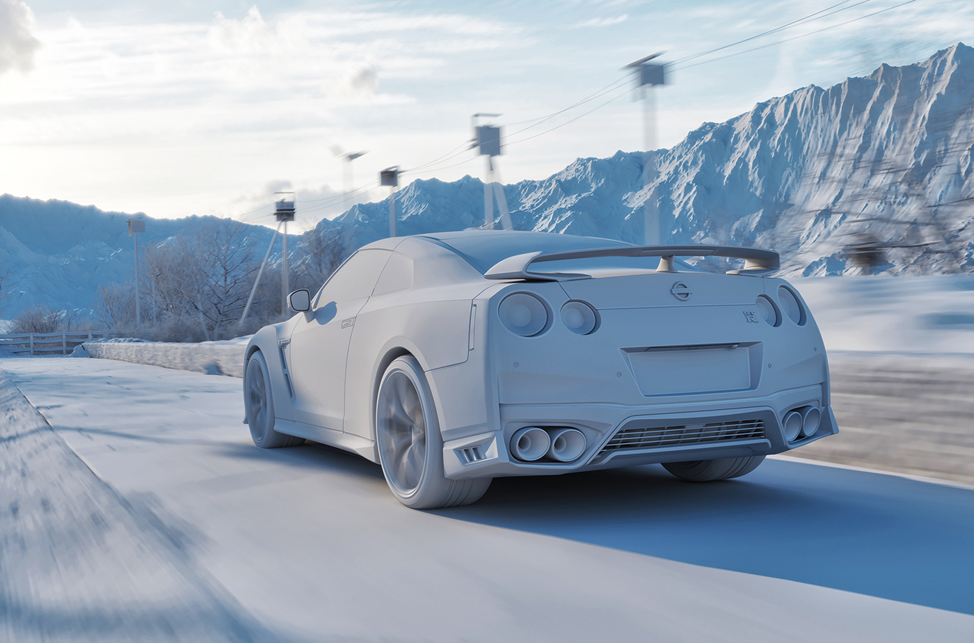 Nissan GTR gt-r snow mountain corona scene Render