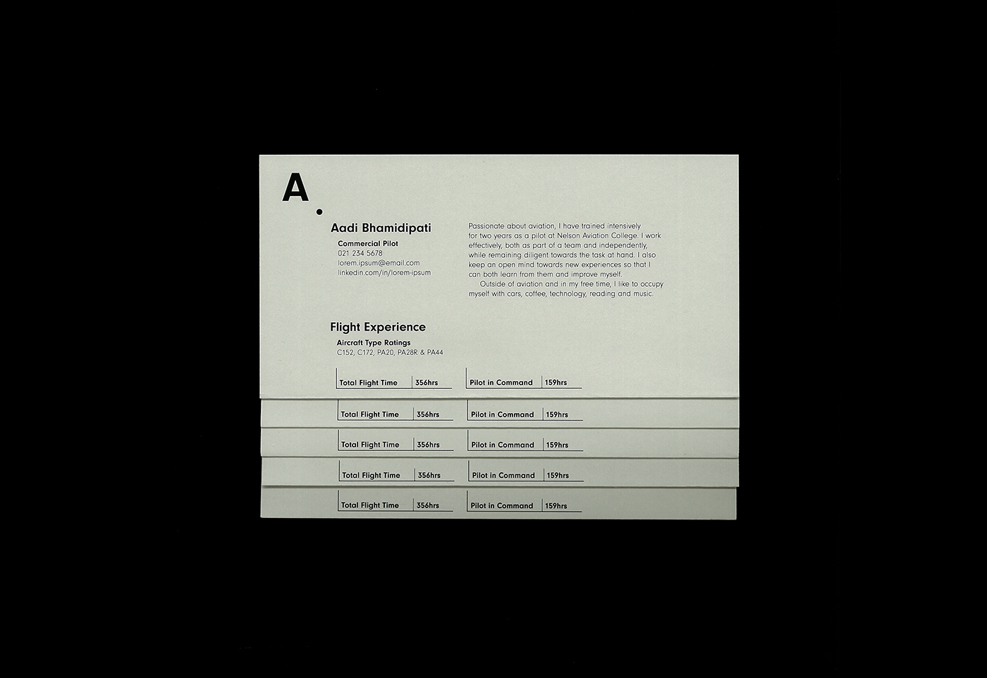 identity CV business card Pilot typography   Layout graphic design  print design  aviation