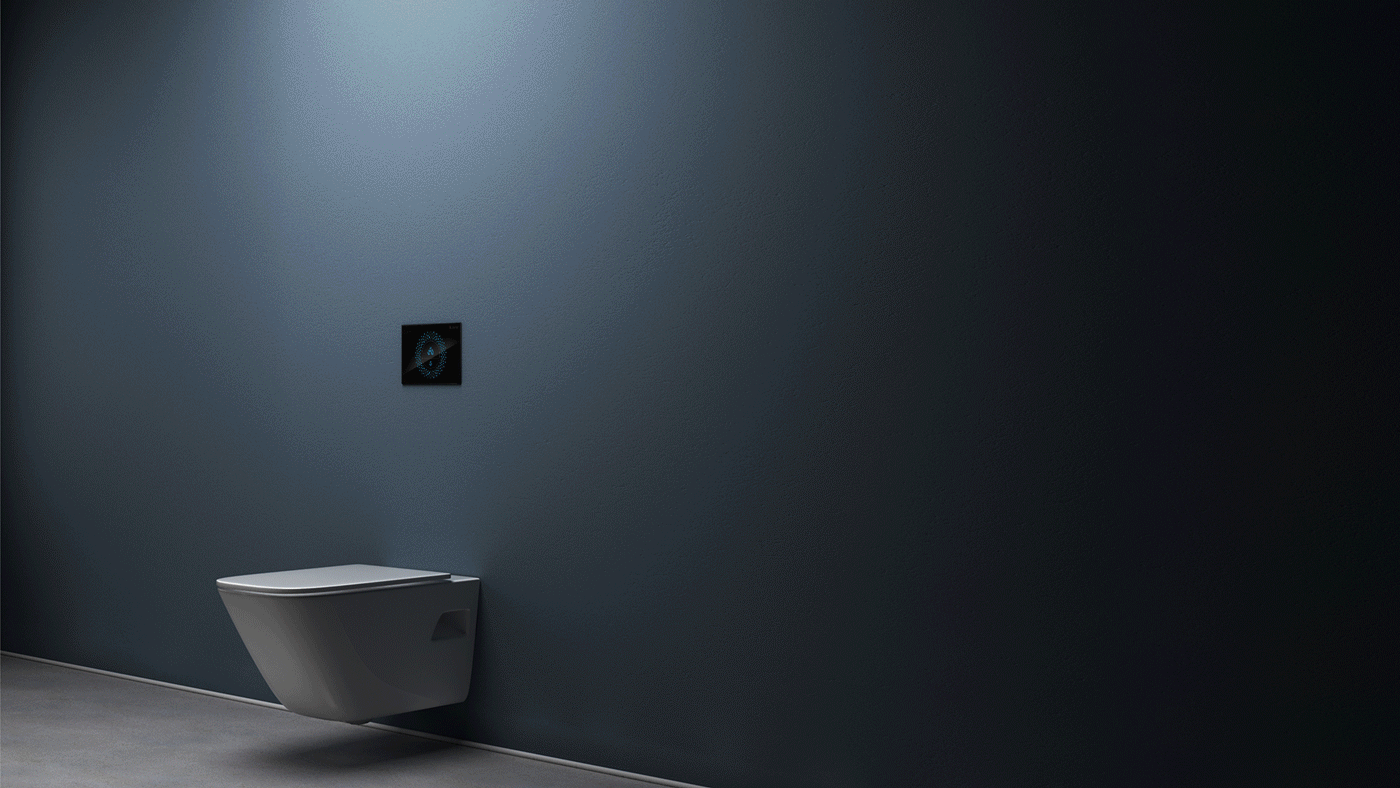 toilet smell extraction odour design interior design  UX design blue Brushed Aluminium glass