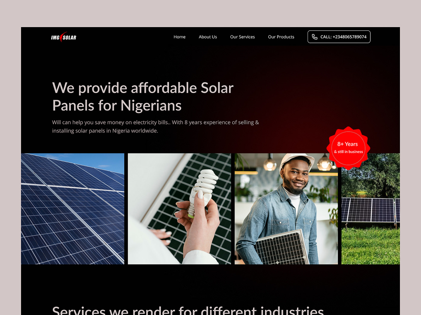 landing page solar Sustainability green eco Renewable Energy Renewable energy website Solar Company Website solar website design