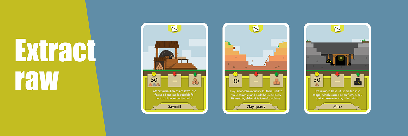 Playing cards for Villages of Clunbria economic board game.