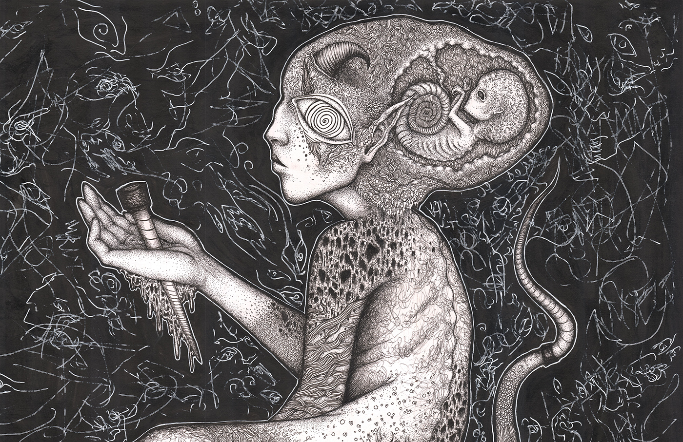 FINEART Drawing  detailed psychedelic bizarre TRADITIONAL ART ILLUSTRATION  handmade dark art surrealism