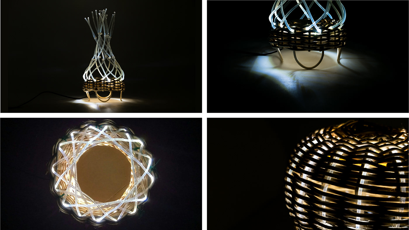 weave rattan lighting lights optic fiber crafts   weaving singapore rattan weaving Lamp