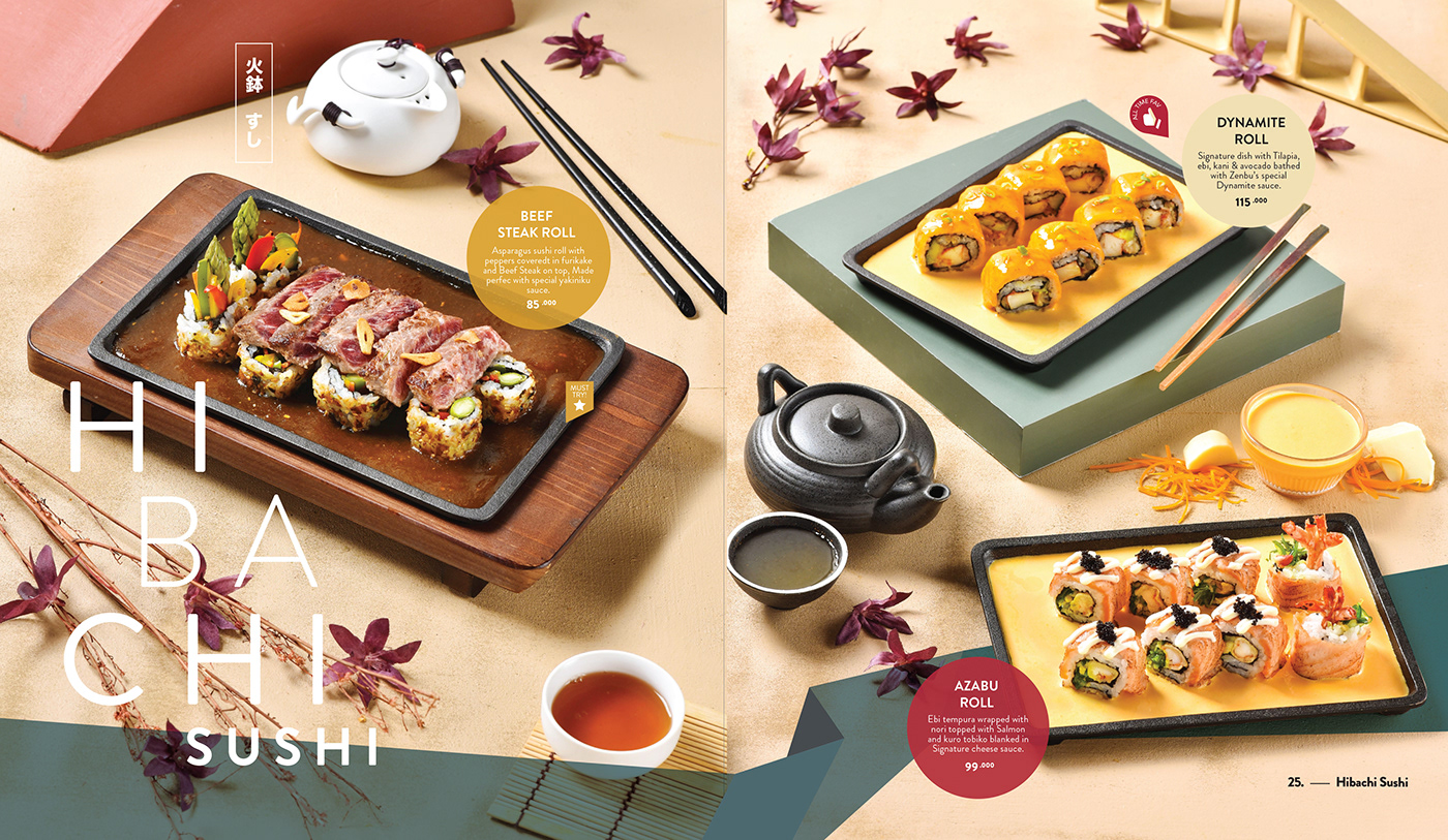 flying food food photography food styling japanese food menu design print restaurant ricksdesign Sushi zenbu