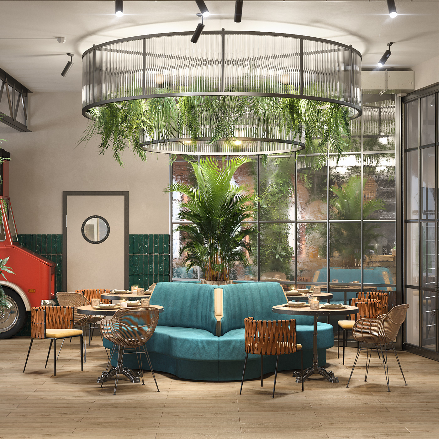 restaurant bar terrace plants Layout design veranda LOFT club Interior
