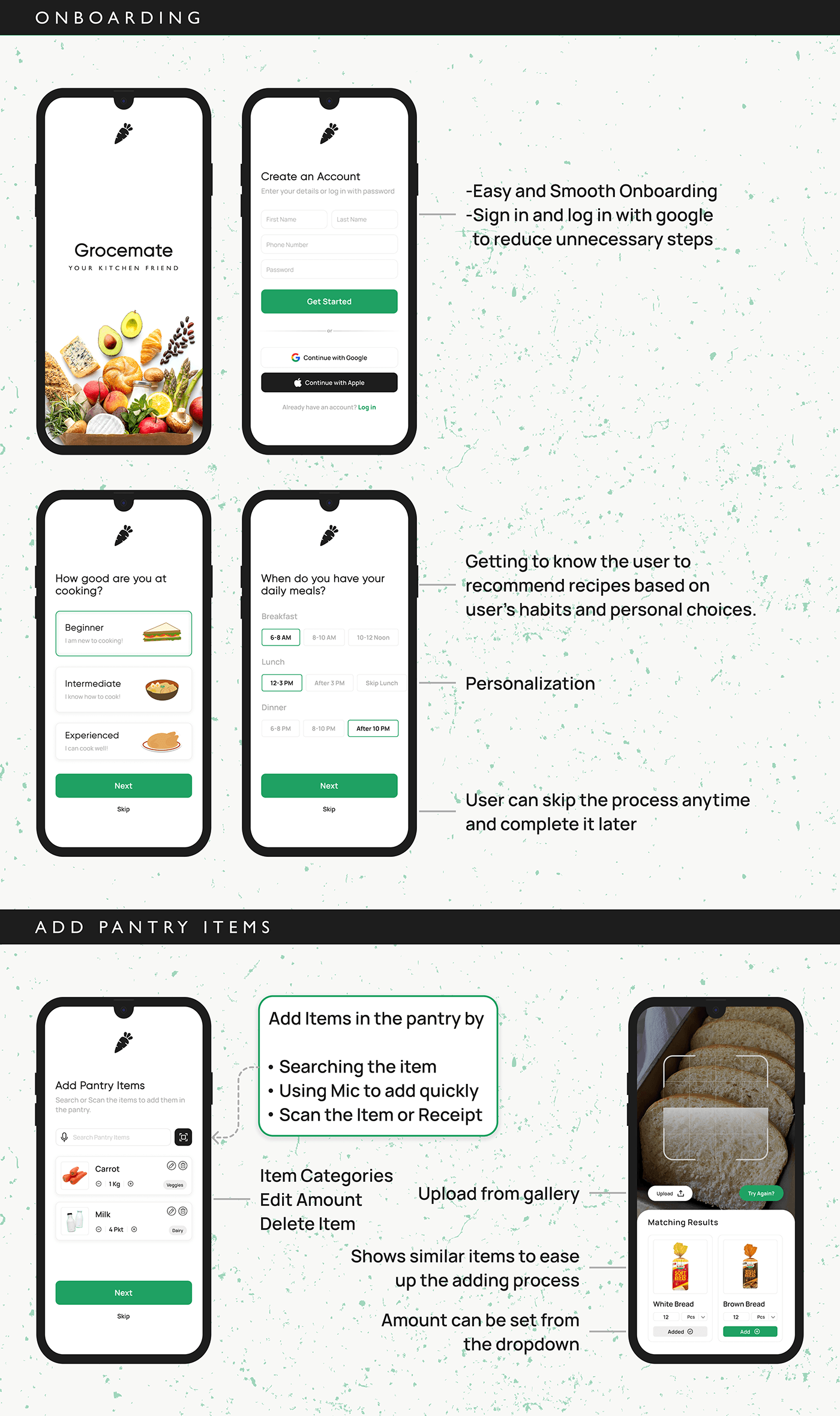 Grocery App Case Study product design  UX design UI/UX ui design recipe app food app android inventory management