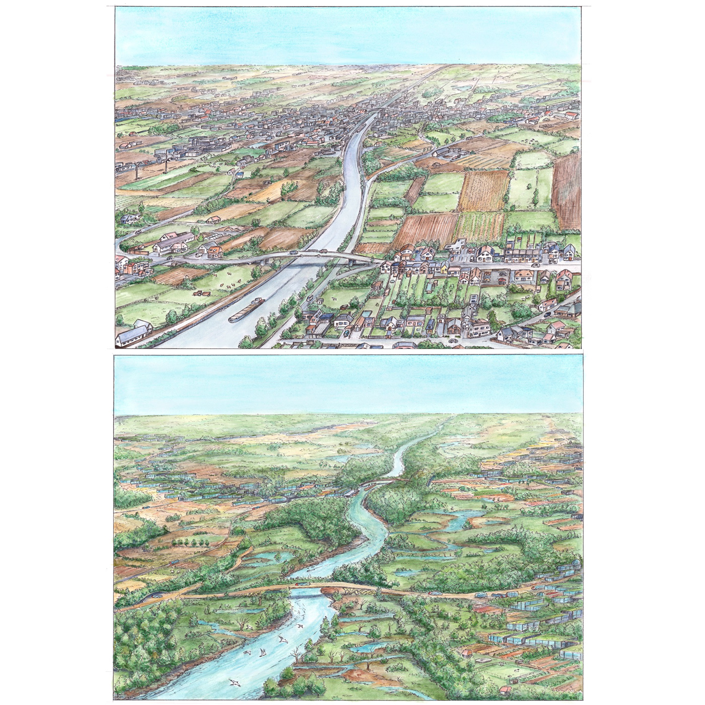 A river before and after
