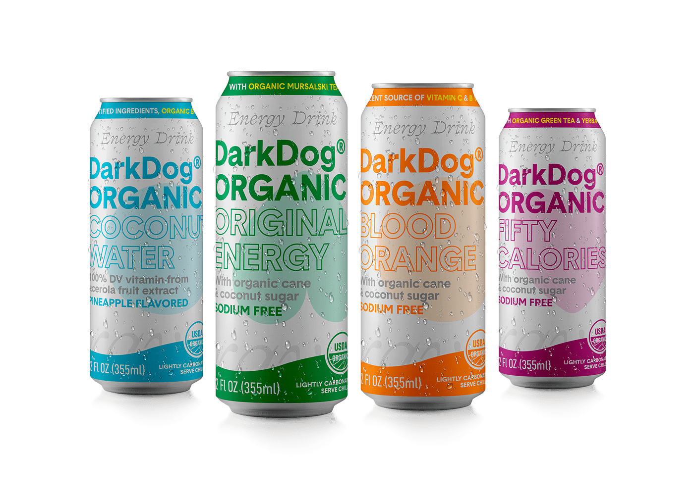 dark dog organic energy drink healthy Packaging branding  green refresh water cans