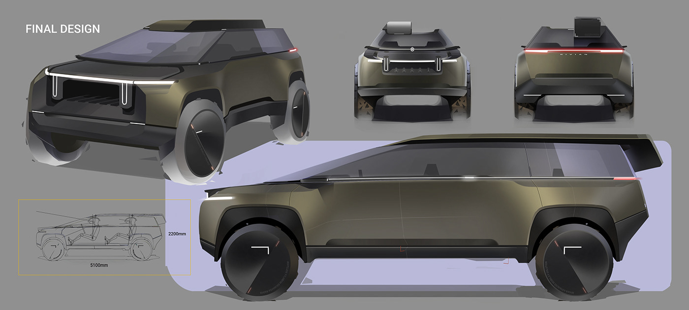Automotive design car drone Rivian suv transportation