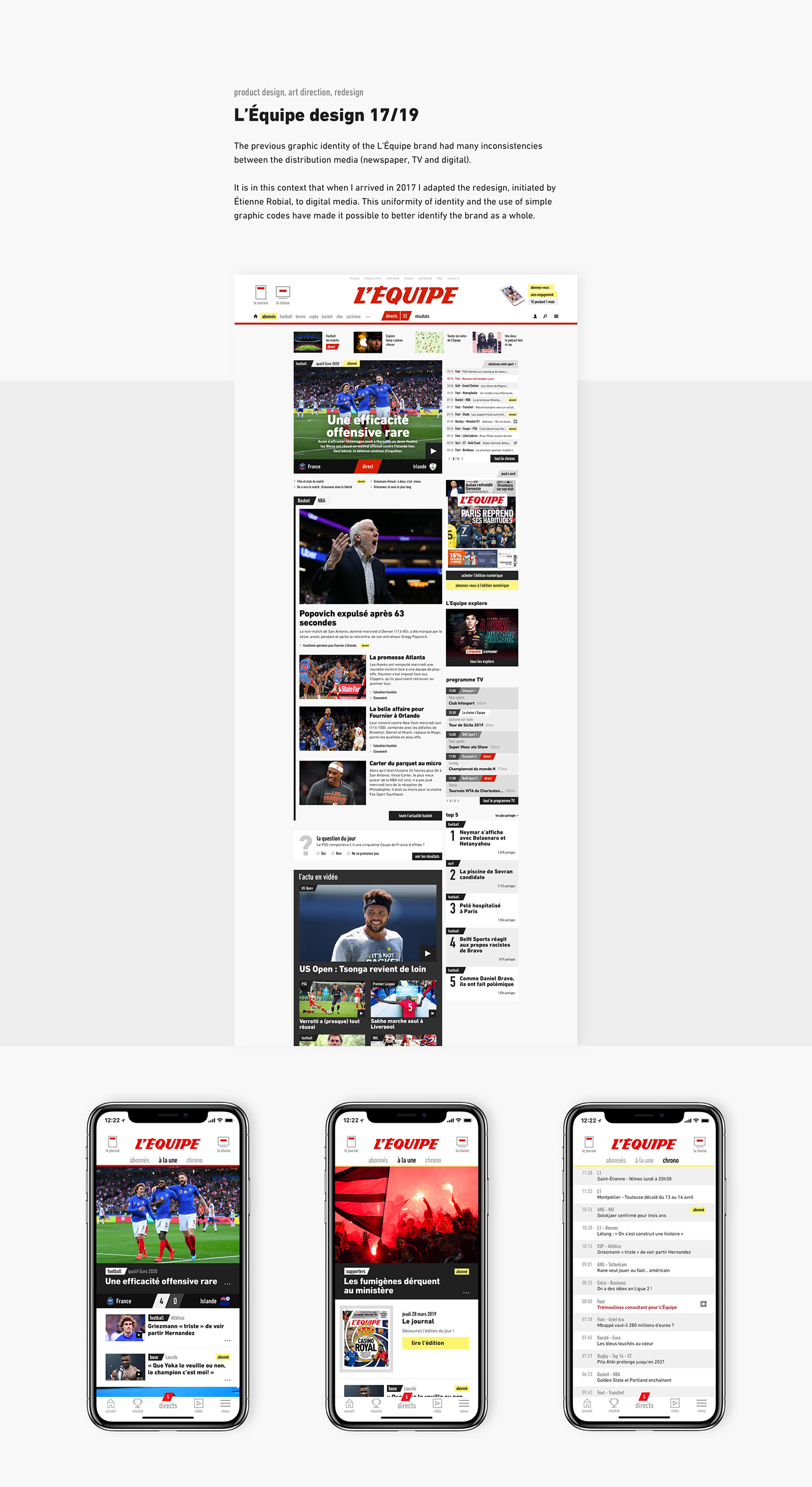 interactive design redesign L'EQUIPE media UI UX design sport football