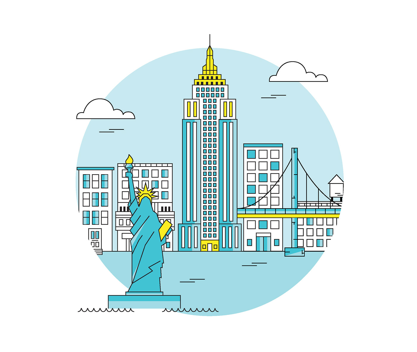 animated interactive Icon New York nyc color scheming inspiration empire state building statue of liberty Brooklyn Bridge