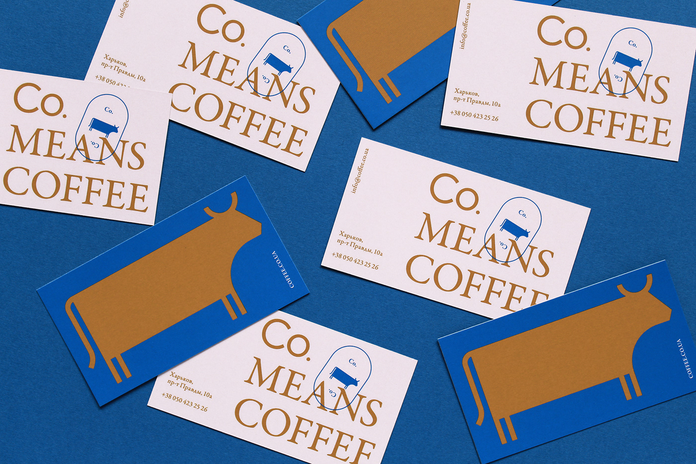 Coffee cow restaurant cafe blue coffee cups Cocoa pets friendly business card animal