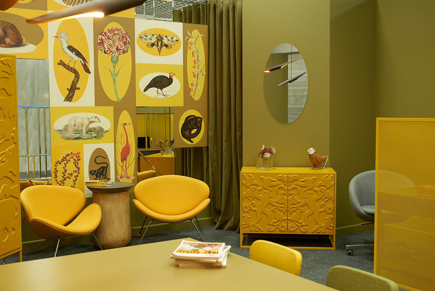 Interior Office design интерьер color wallpaper green yellow funny booont