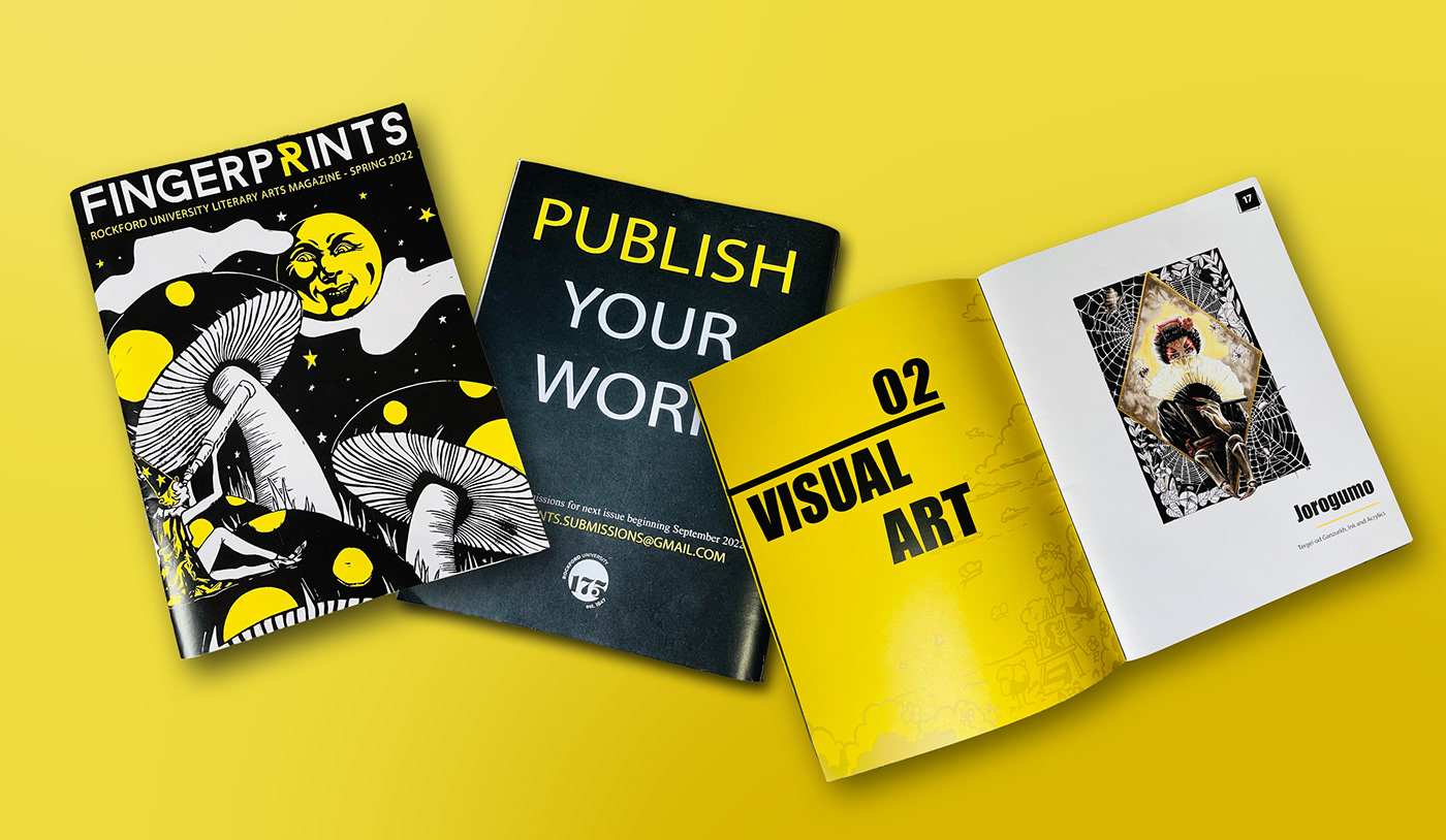 Brand Design design Digital Art  fingerprints ILLUSTRATION  magazine poster Poster Design Rockford University visual identity