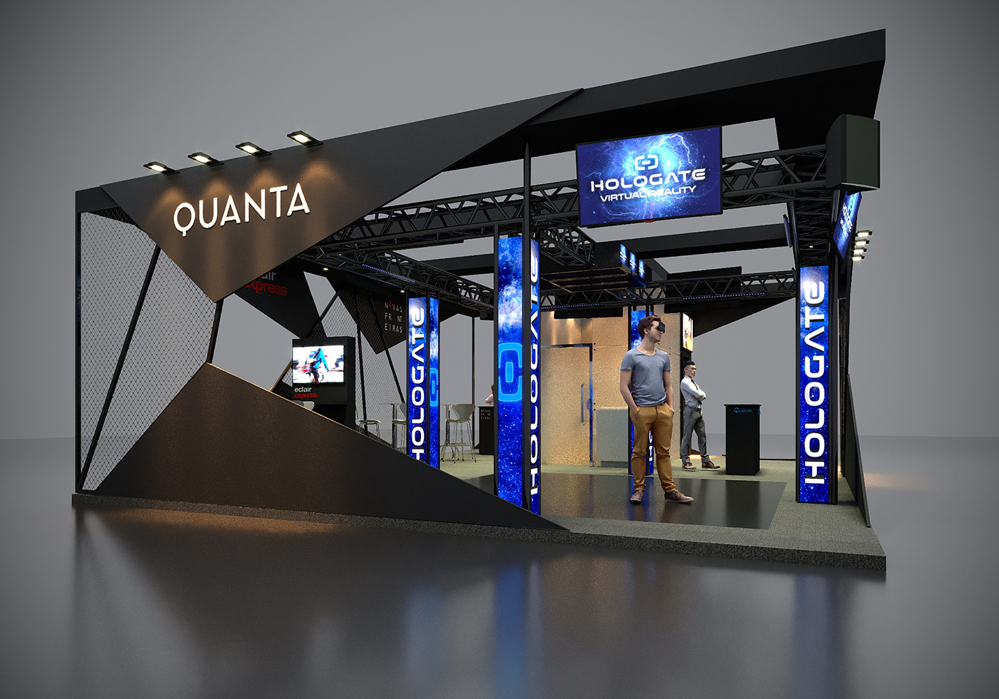 ARQUITETURA Stand promocional feira eventos Exhibition  design Render projeto booth